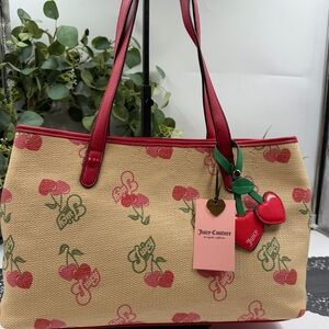 Juicy Couture Sweet N Juicy Cool Red Cherry Paradise Tote Straw Shoulder Bag NWT